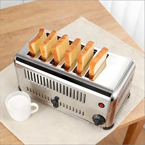 Tostadora Comercial de Grado Profesional de 6 Rebanadas, con 5 Configuraciones de Velocidad, Ranuras Extra Anchas, Construcción de Acero Inoxidable, Adecuada Tanto para uso Comercial Como Doméstico.