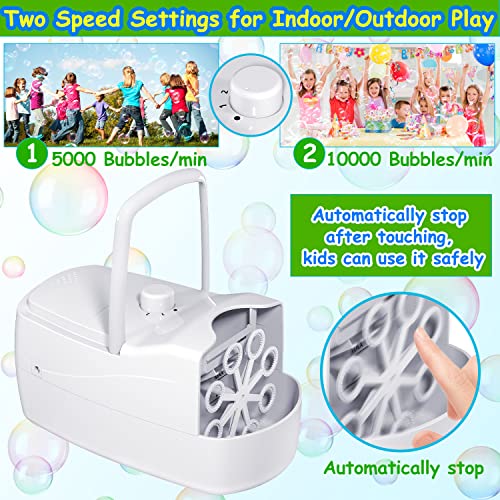 Bubble Machine Automatic Bubble Blower, 10000+ Bubbles Per Minute With 2 Speeds, 8 Wands Bubble Maker, Plug-In Or Batteries Bubbles Summer Toys For Outdoor Indoor Party Birthday (White) #TOP2