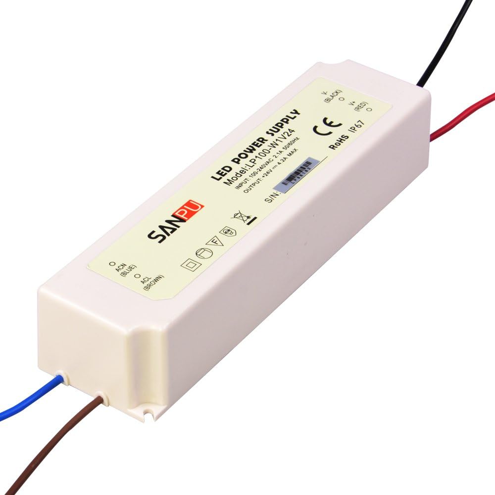 SMPS 24V 100W LED Power Supply Waterproof 4A Constant Voltage Switch Driver 220V 110V AC-DC Light Transformer IP67 White (SANPU LP100-W1V24)