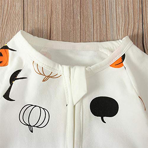 Toddler Kid Baby Girls Halloween Outfits Romper Long Sleeve One-Piece Jumpsuit Dress Pumpkin Printed Outfits (White-Romper, 6-12 Months) #TOP3