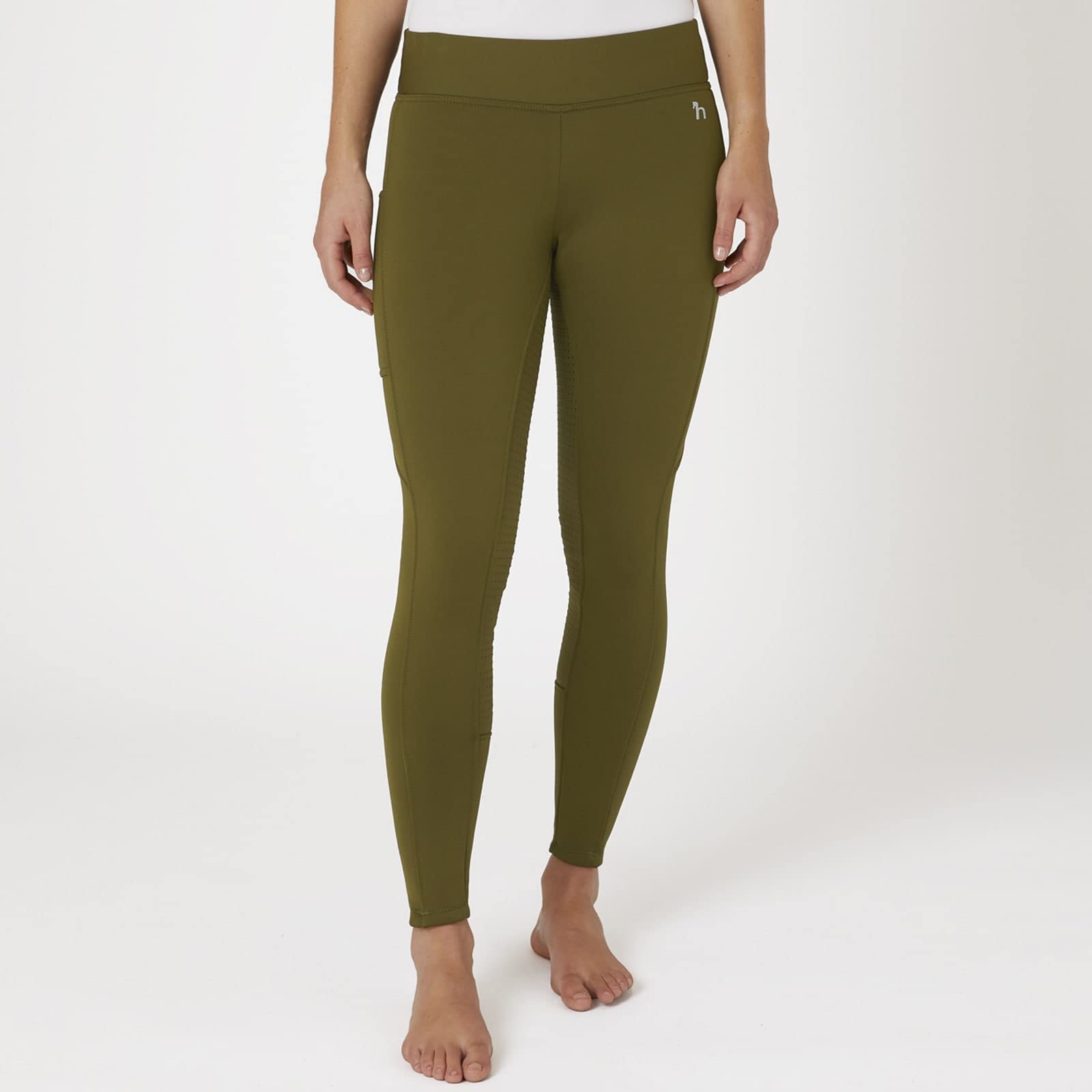 HORZE Damen Thermoreitleggings Active mit Handytasche, Winterreithose, Thermo Reithose Damen, Grün, 38