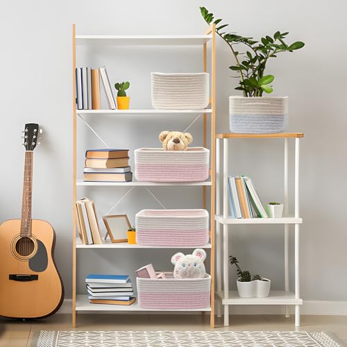 Image of COMFY HOMI 11.5 inchx7.5 inchx4.7 inch Storage Baskets for Organizing | Cotton Rope Woven Basket | Toy Storage Bin Box | Basket for Shelves, Closet Organizer Bin, Decorative Closet Shelf, 3 Pack,