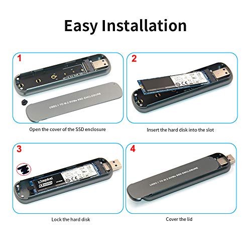 Andoer Gabinete de disco rígido portátil USB3.1 a M.2 NVMe SSD Gabinete de liga de alumínio para dis