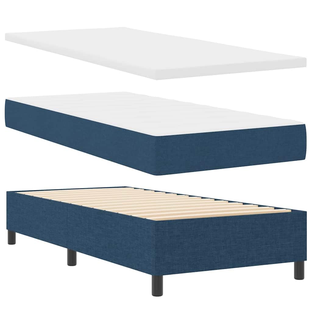 Lit à Ressorts avec Matelas Bleu 80 x 200 cm, Lit Boxspring Complet 1 Place en Tissu avec Tête de Lit Réglable avec Oreilles et Surmatelas pour Chambre Adulte