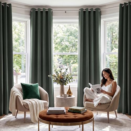 Image of NICETOWN 100% Blackout Curtains 84 inches Long, Pair of Energy Smart & Noise Blocking Out Drapes for Baby Room Window, Thermal Insulated Guest Room Lined Window Dressing(Dark Mallard, 52 inches Wide)