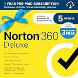 Norton 360 Deluxe, Antivirus software for 5 Devices with Auto-Renewal – 3 MONTHS FREE - Includes Advanced AI Scam Protection, VPN, Dark Web Monitoring & PC Cloud Backup [Download]
