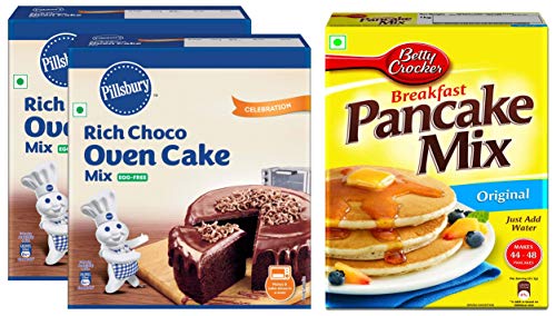 Image of Betty Crocker Pancake Mix, 1 kg and Pillsbury Oven Cake Mix, Moist Supreme Rich Choco (Egg Free Preparation), 270 g x Pack of 2, 540 g