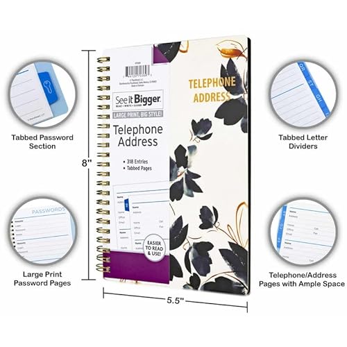 See It Bigger Telephone & Address Book With Password Pages, 5.5" X 8" (Watercolor) #TOP1