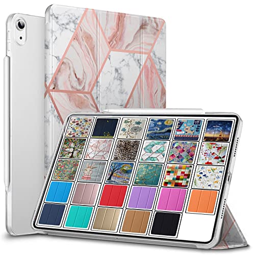 Image of DuraSafe Cases for iPad Mini 6th Gen 2021 8.3 Inch [ Mini 6 ] A2567 A2568 A2569 MK893HN /A MK8E3HN /A Printed Slim Lightweight Protective PC Dual Angle Stand Clear Flip Back Cover - Marble Pink