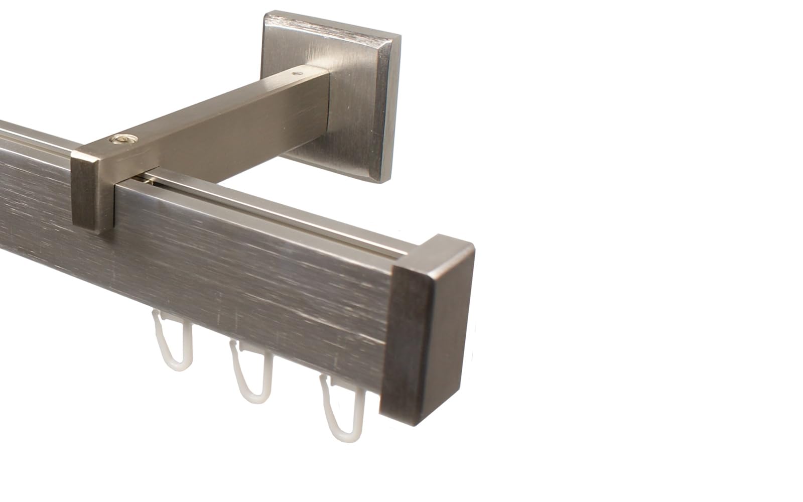 Design Innenlauf Gardinenstange eckig aus Aluminium in Edelstahl Optik, großer Wandabstand, 180 cm