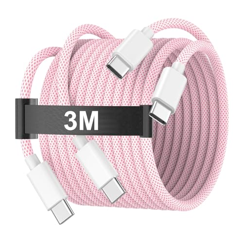 3M USB C to USB C Charging Cable for iPhone 16 15, 60W Long Type C to C Charger Cable Cord for iPhone 16/ 16 Plus/16 Pro/16 Pro Max/15/15 Plus/15 Pro/15 Pro Max, iPad Pro/Air/Mini, MacBook, Pink