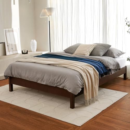 Image of LIFEMENT Full Bed Frame Signature Wood Platform, Noise Free, Under Bed Storage, No Box Spring Needed, Easy Assembly, Walnut