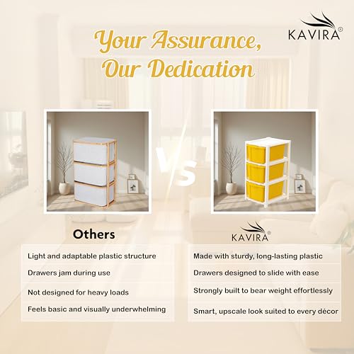 Image of KAVIRA Plastic Drawer Organizer Self Standard Rectangular Multi Purpose Modular Drawer System Large Chest of Drawer Organizer for Home Office (YELLOW, 3XL)