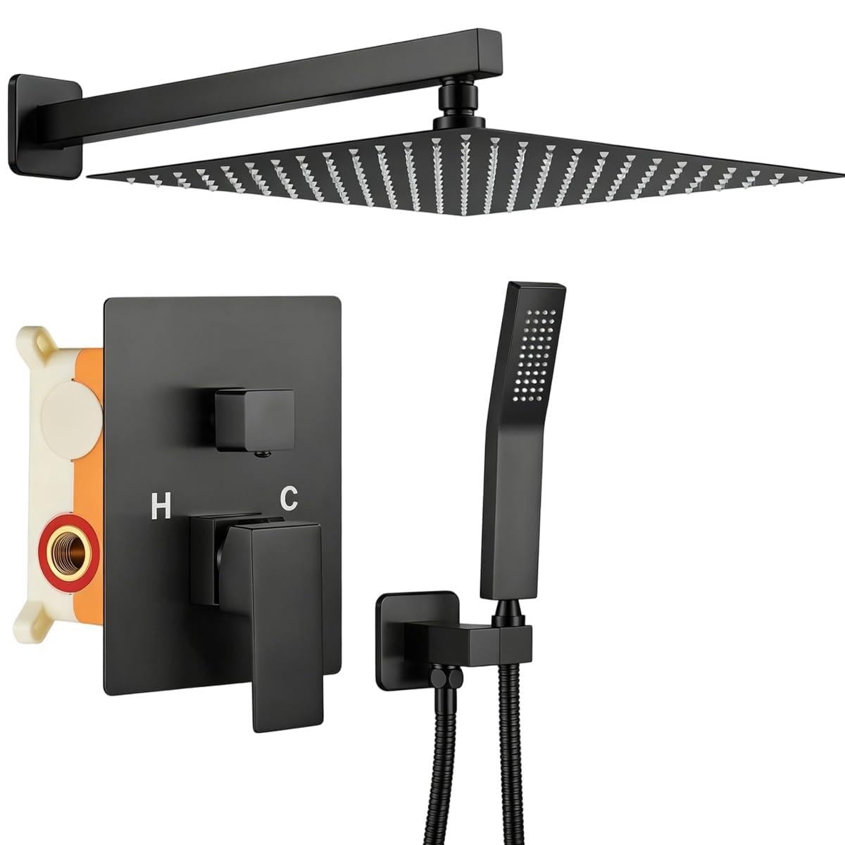 Douche Encastrable avec Douche de Tête 25 cm à Effet Pluie | Mitigeur Douche 2 Voies, Système de Douche Encastré avec Douchette, Installation Murale Facile et Rapide