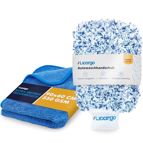 LICARGO® Auto Trockentuch XXL 90x60cm & Autowaschhandschuh aus ultraweicher Mikrofaser