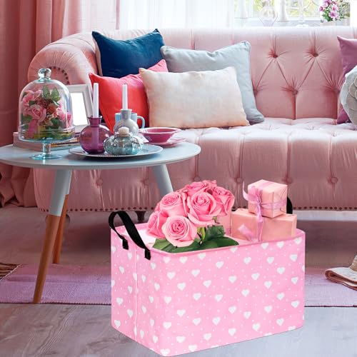 Image of Rectangle Gift Storage Basket Home Shelf Storage Basket Organizer Box Clothes Laundry Hamper Nursery Basket Laundry Basket with Handles (White Heart)