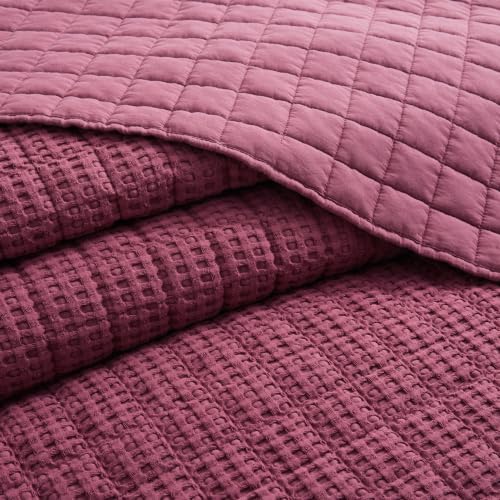Image of Levtex Home Mills Waffle King /Cal King Quilt Set (106x92in) with 2 Pillow Shams (36x20in) - Cabernet - 100% Cotton King Size Quilt Bedding Set - Lightweight, Soft, Pre-Washed