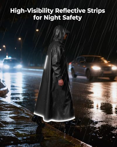 Image of ANYCHO Long Rain Coat for Men Waterproof and Women, Durable Oxford Unisex Raincoat for Men Waterproof with Adjustable Hood & Reflective Stripe