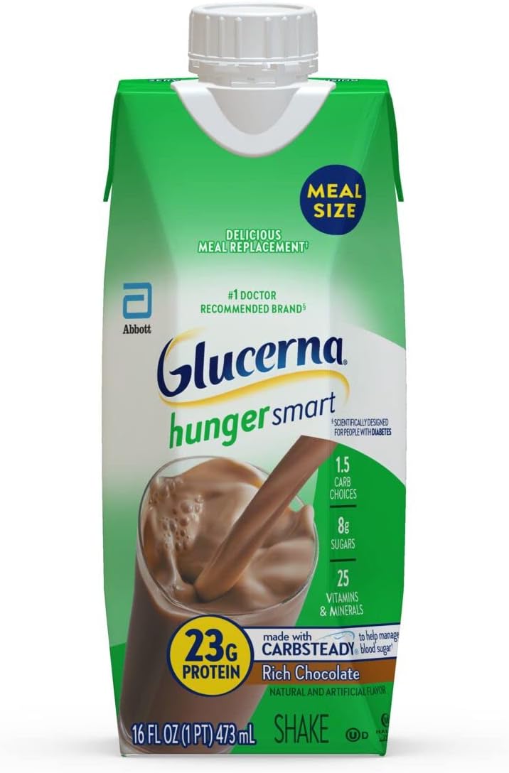 Glucerna Hunger Smart Meal Size, Diabetes Nutritional Shake, Meal Replacement to Help Manage Blood Sugar, Rich Chocolate, 16 Fl Oz, Pack of 12 : Everything Else