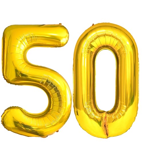 FIROMI 50 Number Balloons Gold Big Foil Mylar 50th Balloon Numbers 40-inch
