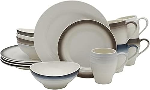 Mikasa Swirl White - Juego de 4 piezas, servicio para 1, con bandas de moca ombré