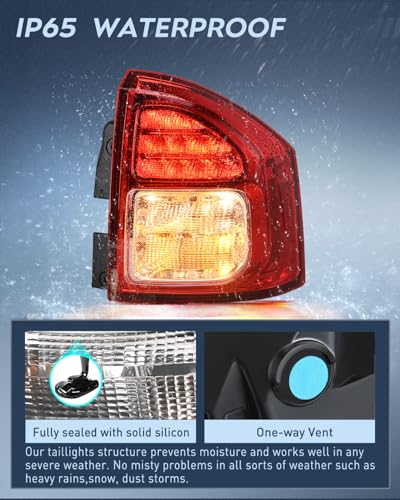 Image of Nilight Taillight Assembly Compatible with 2011 2012 2013 Jeep Compass | Tail Light OE Style Rear Lamp Replacement Passenger Side w /Bulbs