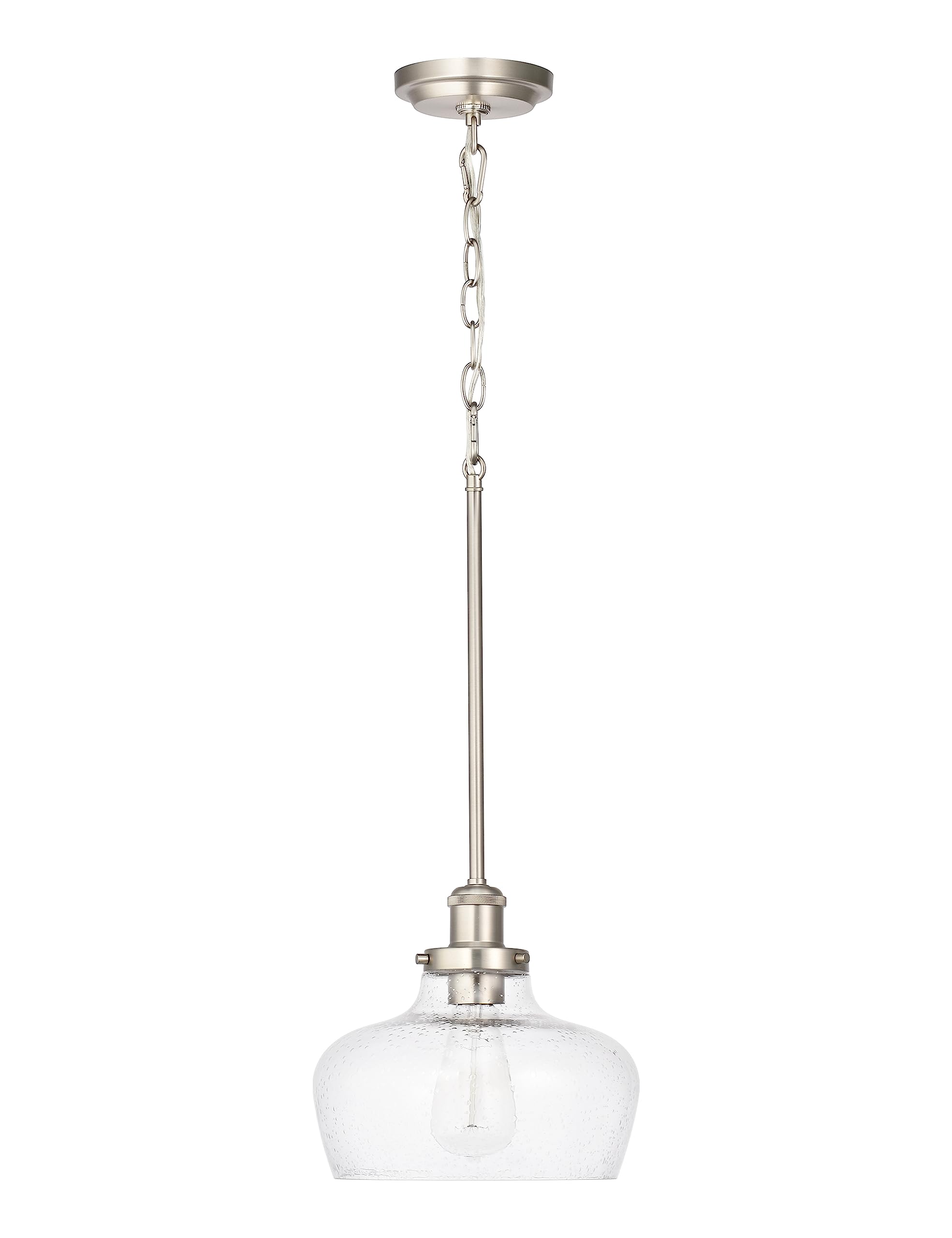 I Large Farmhouse Pendant Lights for Dining Room Table Kitchen Island Entryway Foyer, Mid Century Modern Ceiling Hanging Light fixtures with Clear Bubble Glass Shade, Brushed Nickel Finish