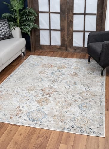 TREATLIFE HOME Ivory Polyester Area Rug for High Traffic