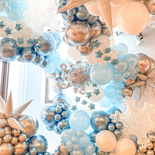 Image of Frozen Balloon Arch Garland Kit, 164Pcs Winter Wonderland Balloon Arch Kit Blue Purple Clear Snowflake Balloons for Winter Wonderland Theme Baby Shower Snow Girl Princess Birthday Decorations