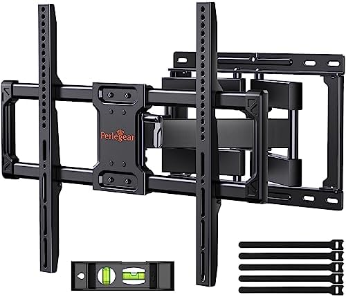 Perlegear UL Listed Full Motion TV Wall Mount for Most 37–82 inch Flat Curved TVs up to 110 lbs, 12″/16″ Wood Studs, TV Mount Bracket with Articulating Arms, Swivel, Tool-Free Tilt, Max VESA 600x400mm