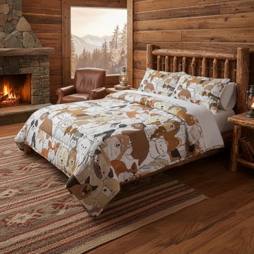Image of QOOMO Cute Dog Bedding Set, Cartoon Animals Comforter Set Twin Size, Suitability Girs and Boys Black Decorate a Room 1 Comforter Set 2 Pillowcases