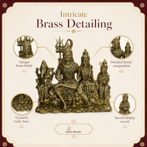 Image of Brass Shiv Parivar Idol, Vastu Remedy for Family Harmony (3.5 Inch, 250 g)