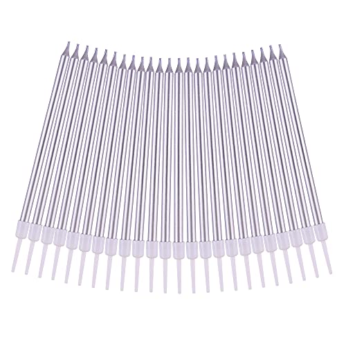 Image of PHD CAKE 36-Count Silver Long Thin Metallic Birthday Candles, Cake Candles, Birthday Parties, Wedding Decorations, Party Candles, Cake Decorations