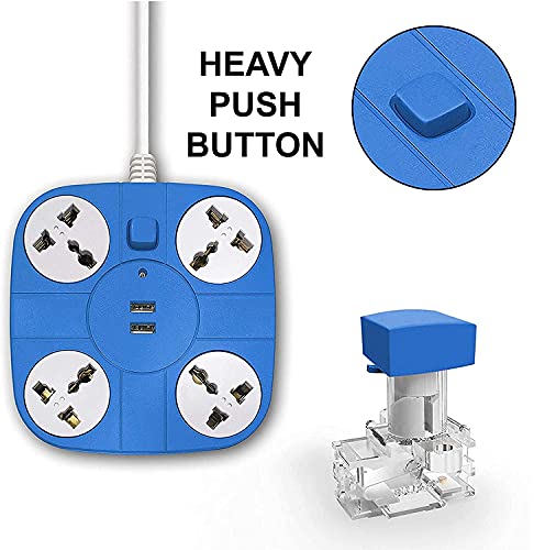 Image of Extension Cord with 2 USB Charging Ports and 4 Socket Heavy Duty Multiplug Extension Board for Multiple Devices - Smartphone, Computer, Tablet, Laptop (Color May Vary)
