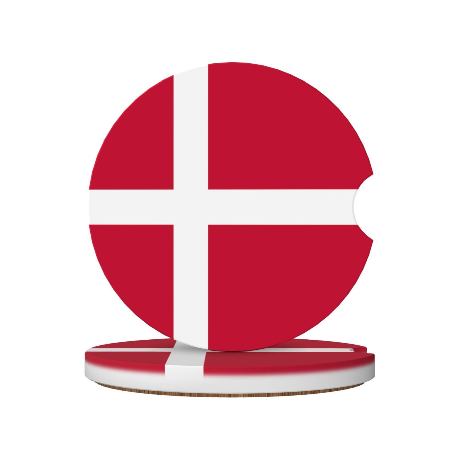 Danish Flag Printed Ceramic Car Cup Coasters (2 Pack), Suitable for car Cup Holders, 2.56 inch Diameter