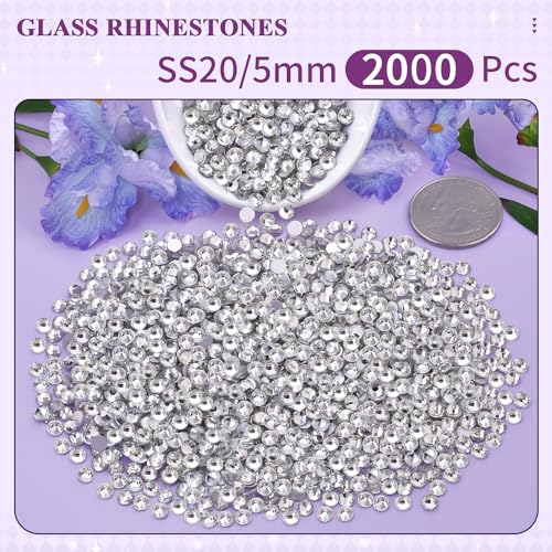 Image of 2000PCS SS20 /5mm Crystal Glass Rhinestones for Bedazzling (Clear) | Flatback Clear Rhinestones for Crafting DIY Crafts Nail Makeup Decoration, Gems Diamond Charms for Tumbler Shoes Clothing Mug
