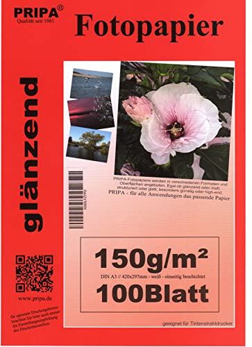 Papier photo A3 brillant étanche jet d'encre 150g séchage immédiat lot de 100 feuilles d'impression