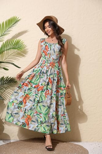 Image of OSTOO Women's 2026 Summer Boho Floral Print Tiered Casual Flowy Long Maxi Dress