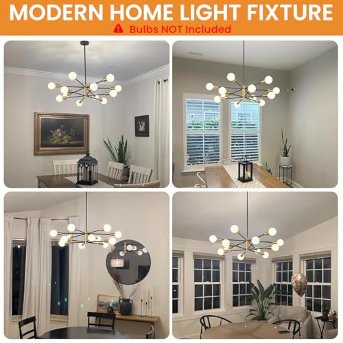 Image of ELEPHANTBOAT Modern Metal Chandelier Light Fixture,12-Light Modern Flush Mount Ceiling Light for Living Room,Iron Cast Ceiling for Bedroom Dining Room Office E27 Bubble Not Included