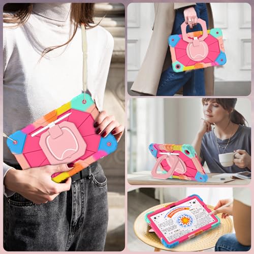 Image of WESOROL Case for Galaxy Tab A11 Plus /A9 Plus 11 Inch,Shockproof Cover for Samsung Tablet A11+ /A9+ Case with Screen Protector 360 Rotating Stand Pencil Holder Shoulder Strap,Colorful Pink