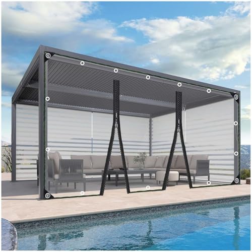 Panneaux Latéraux De Bâche Transparente avec Porte Fermeture Éclair, Rideaux De Bâche PVC Clairs Extérieur, Bâches Imperméable pour Gazebos Garages Serres (0,3mm, 420g/m²),2zip-1.5x2.5m/4.9 * 8.2ft