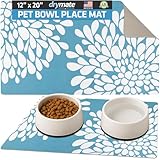 Drymate Pet Bowl Placemat, Dog & Cat Food Feeding Mat - Absorbent Fabric, Waterproof Backing, Slip-Resistant - Machine Washable/Durable (USA Made) (12” x 20”) (Rejuvenation Blue)