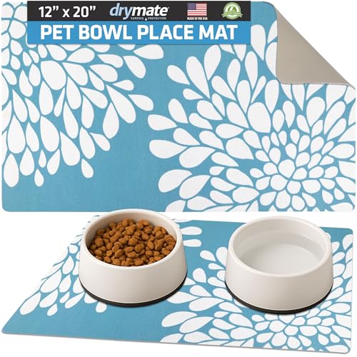 Drymate Pet Bowl Placemat, Dog & Cat Food Feeding Mat - Absorbent Fabric, Waterproof Backing, Slip-Resistant - Machine Washable/Durable (USA Made) (12â€ x 20â€) (Rejuvenation Blue)