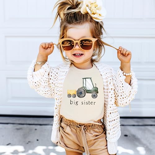 Big Sister Farm Tractor Sibling Reveal Shirt for Girls Birth Announcement Matching Family Outfit4