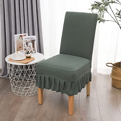 zyhfcfff-sd Funda elástica universal para silla de comedor impermeable, funda para silla de comedor, lavable, funda para silla de cocina con falda (color: verde, tamaño: 6 piezas)