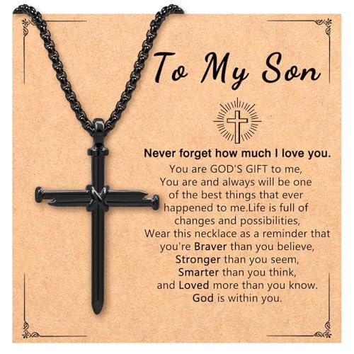 Cross Necklace for Men Boys Birthday Valentine's Day Christmas Christian Baptism Gifts