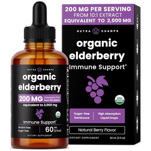 NutraChamps Black Elderberry Syrup Potent 2000mg 10:1 Extract Sambucus Elderberry Syrup Antioxidant Drops Berry Flavor Liquid Elderberry Extract Sugar-Free 2oz Immune Support