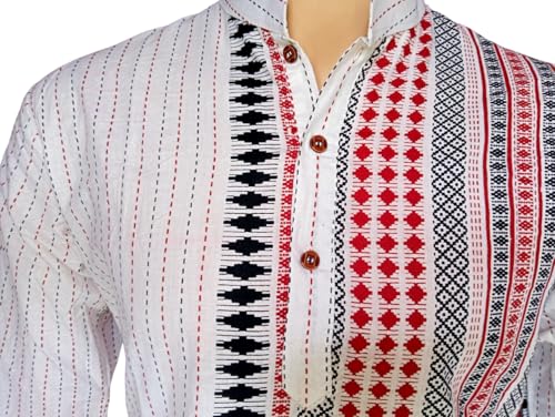 Image of Men's Printed Cotton Blend Full Sleeve Straight Kurta Regular Fit Short Kurta Shirt for Men