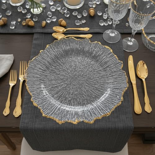 Platos base decorativos transparentes con borde dorado 25 un miniatura 6