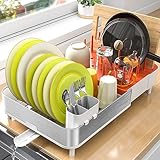 KINGRACK Escurreplatos, Escurridor de Platos, Escurreplatos Extensible, escurreplatos Acero Inoxidable para mostrador de Cocina, Escurreplatos sobre Fregadero para Platos, Cuchillos, Botellas y ollas